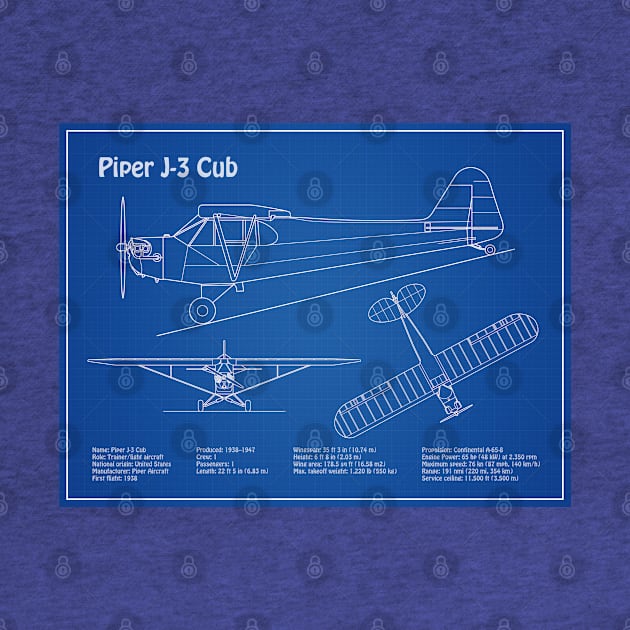 Piper J-3 Cub - Airplane Blueprint - AD by SPJE Illustration Photography